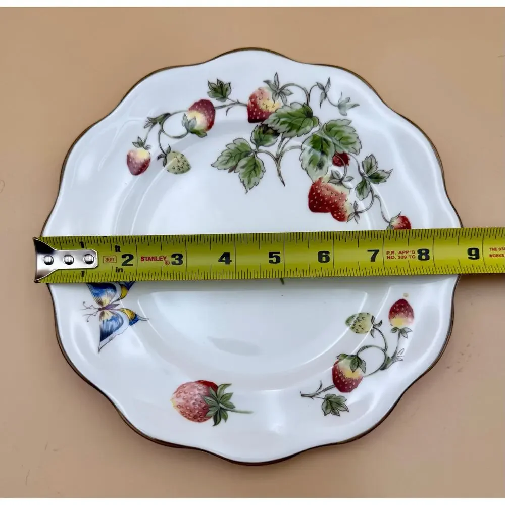 Coalport Strawberry Salad Plate 8.5” Bone China England Butterfly Gold Trim